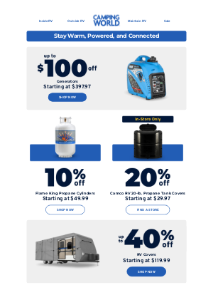 Camping World - Stay warm & powered up with top RV gear for winter