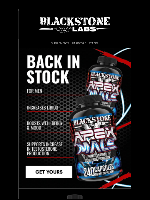 Blackstone Labs - Apex Male is BACK in Stock! 💪🔥