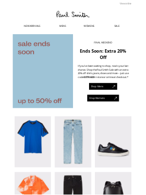 Paul Smith (UK) - Sale: last weekend to shop