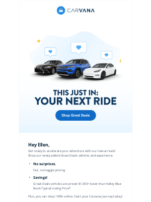 Carvana - Ellen, these new arrivals won’t be around for long!