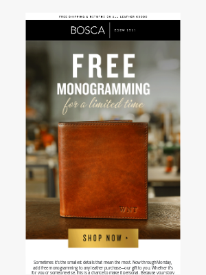 Bosca Accessories - ✨ Make It Yours: Free Monogramming All Weekend!