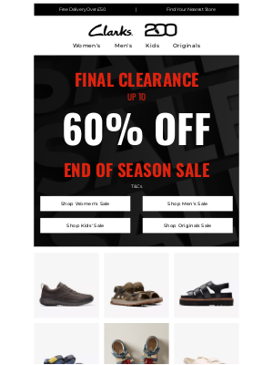 Clarks Shoes (United Kingdom) - Final clearance up to 60% off