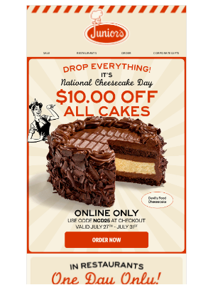 Junior's Restaurant & Cheesecake - A Slice Above, $10 Off for National Cheesecake Day