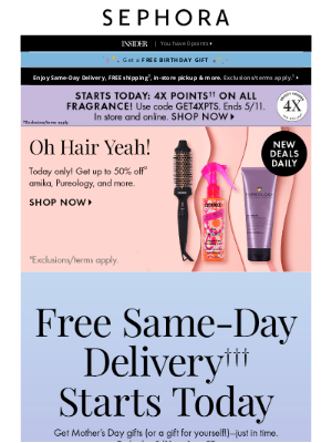 Sephora - FREE Same-Day Delivery starts today 📦