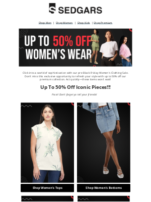 Sedgars - Exclusive Women’s Brands - Up to 50% Off