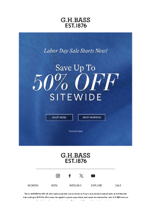 G.H. Bass & Co. - Labor Day Sale Starts NOW!