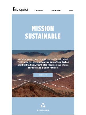 earth day newsletter by Cotopaxi