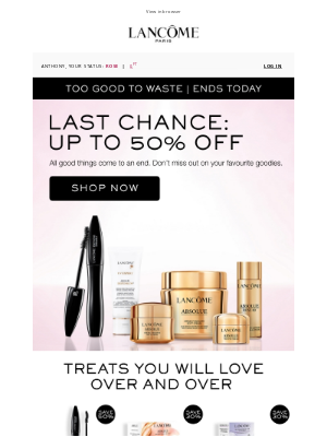 Lancome (Canada) - Too good to waste ends today: up to 50% off