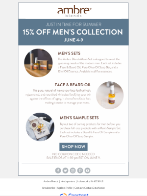 Ambre Blends - Enjoy 15% Off the Men's Collection! Now through June 9