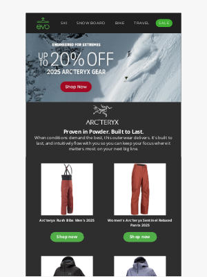 evo - Up to 20% Off Current Season Arc’teryx Outerwear