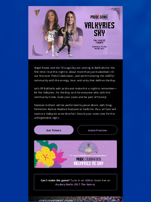 Golden State Warriors - Pride Celebration Lights Up Ballhalla: Valkyries vs. Sky Tomorrow!