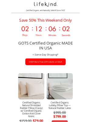lifekindorganicmattresses - SAVE 50% This Weekend Only