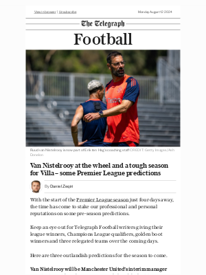 The Telegraph (United Kingdom) - Three bold Premier League predictions