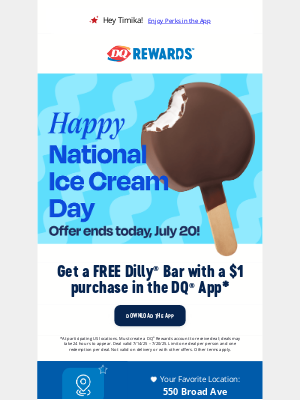 Dairy Queen - Last day: Get a FREE Dilly® Bar!