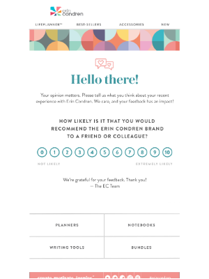 Erin Condren - Survey: Tell us about your recent experience with Erin Condren