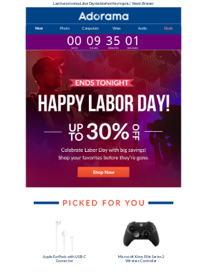 Adorama - Happy Labor Day! Save Up to 30%—Ends Tonight 🎉
