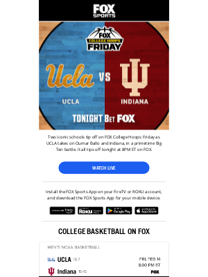 Fox Networks Group - FOX College Hoops Friday: UCLA vs. Indiana 🏀