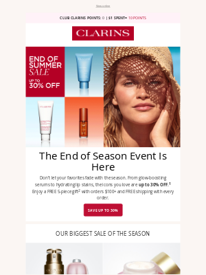 Clarins - The Sale is HERE! Up to 30% OFF