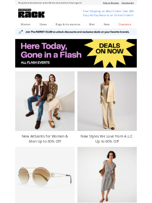 Nordstrom Rack - New AllSaints for Women & Men Up to 60% Off | New Styles We Love from A.L.C. Up to 60% Off | New Designer Sunglasses Up to 65% Off Feat. Versace | And More!