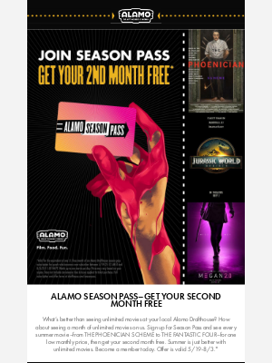 Alamo Drafthouse Cinema - Sign Up For Alamo Season Pass, Get Your Second Month Free