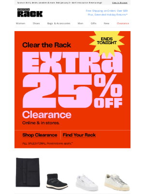 Nordstrom Rack - LAST CHANCE to get EXTRA 25% off clearance: online & in stores