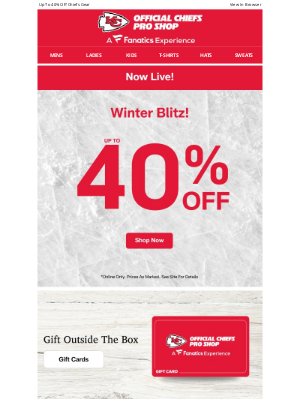 Kansas City Chiefs - Save Up To 40% -- Winter Blitz Just Kicked Off