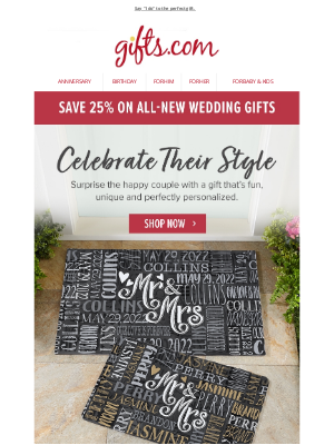 gifts - 25% Off. New for the Newlyweds!