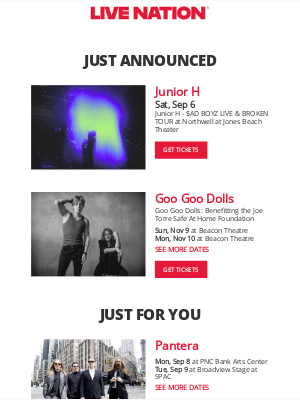 Live Nation - Your Upcoming Concert Lineup: Junior H, Goo Goo Dolls, Pantera