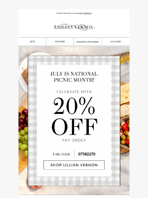 Lillian Vernon - Picnic in style—20% off ends soon!