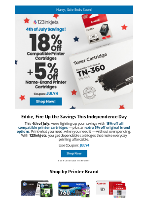 123inkjets - 18% Off Ink: July 4th Deal Ending Soon 🗽