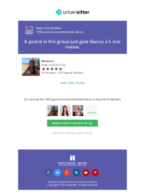UrbanSitter - A parent in the New York families group just rated Bianca 5-stars