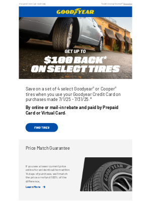Goodyear - Save up to $100 on select tires, Valued Customer