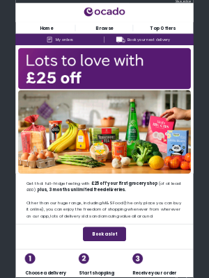Ocado (United Kingdom) - Get £25 off your first grocery shop