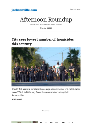 The Florida Times-Union - Afternoon Roundup: City sees lowest number of homicides this century