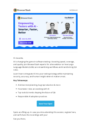 BrowserStack - One Day to Go | Transform Your Testing with AI: Smarter. Faster. Better