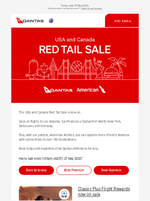 Qantas (Australia) - USA and Canada Red Tail Sale is now on