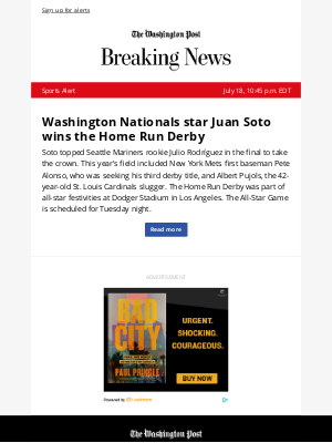 Washington Post - Sports Alert: Washington Nationals star Juan Soto wins the Home Run Derby