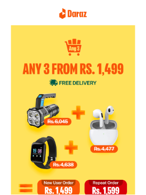 Daraz Pakistan - ANY 3 items for Rs. 1,499* 🤯
