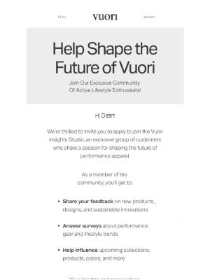 Vuori - You Could Help Shape The Future Of Vuori