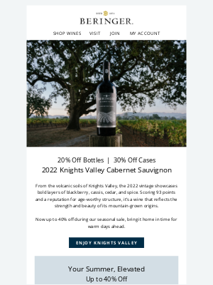 Beringer - 2022 Knights Valley Cab | A Seasonal Favorite