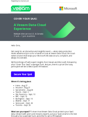 Veeam Software - Spots Filling Fast: Veeam Data Cloud event + VR giveaway!