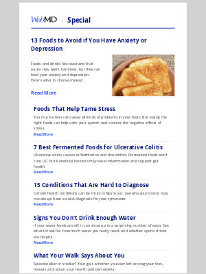 WebMD - 13 Foods to Avoid if You Have Anxiety or Depression