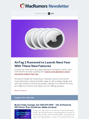 MacRumors - AirTag 2 Rumors, Black Friday Deals, and More