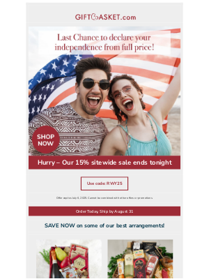 Gift Basket - Last Call – Save 15% Sitewide With Our July 4th Red, White & You Sale