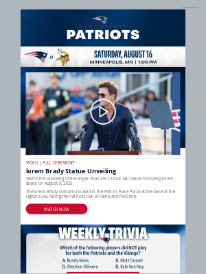 New England Patriots - Brady Statue | Preseason Matchup vs. the Minnesota Vikings