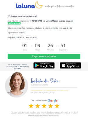LaLuna (Brazil) - 🔥 nona, FRETE GRÁTIS de 7.7 na Laluna Modas! Aproveite já! 🎉