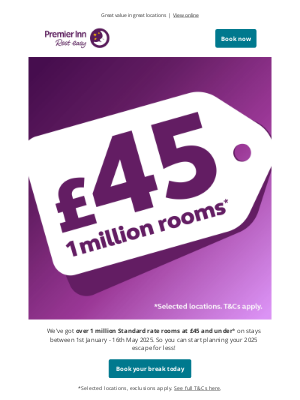 Premier Inn (United Kingdom) - 1 MILLION rooms at £45 - Go, go go!