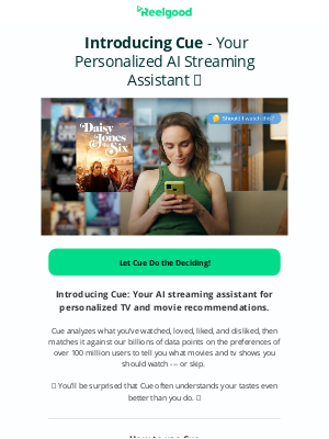 reelgood - Introducing Cue - Your Personalized AI Streaming Assistant ✨