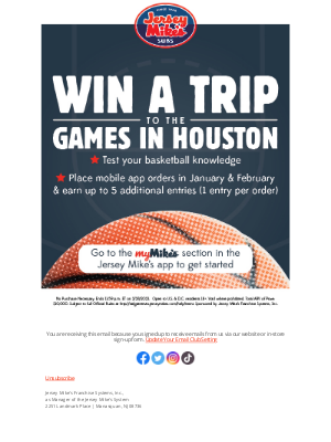 Jersey Mikes - Win A Trip To The Games In Houston
