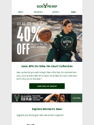 Milwaukee Bucks - Deal Of The Day: Extra 40% Off 24-25 Nike Apparel